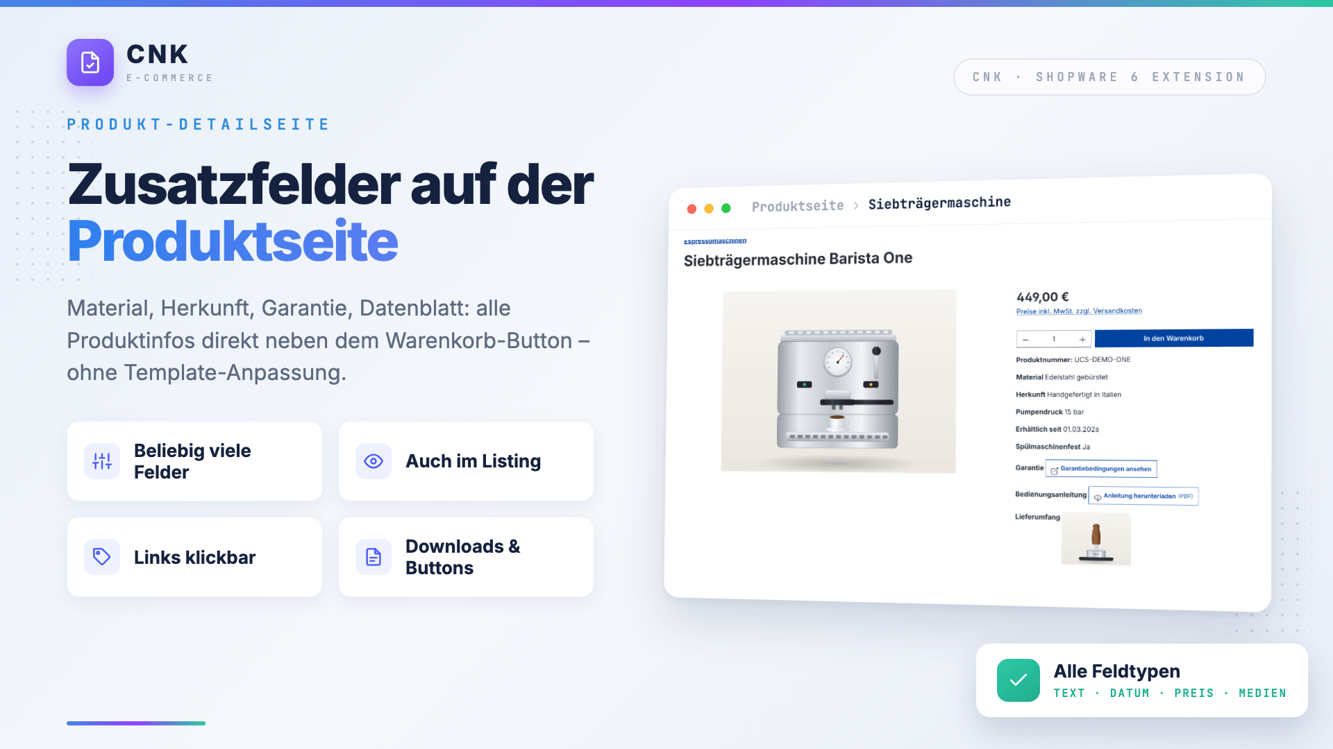 Additional fields on the detail page - Custom fields